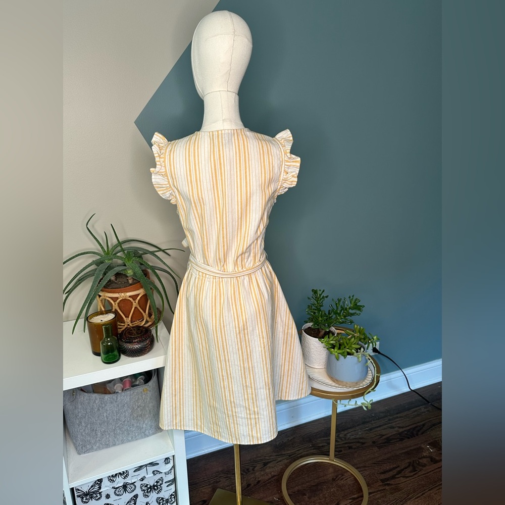 Robert Louis Striped Linen Wrap Dress Orange White Flutter Sleeves Summer Medium - Picture 5 of 13